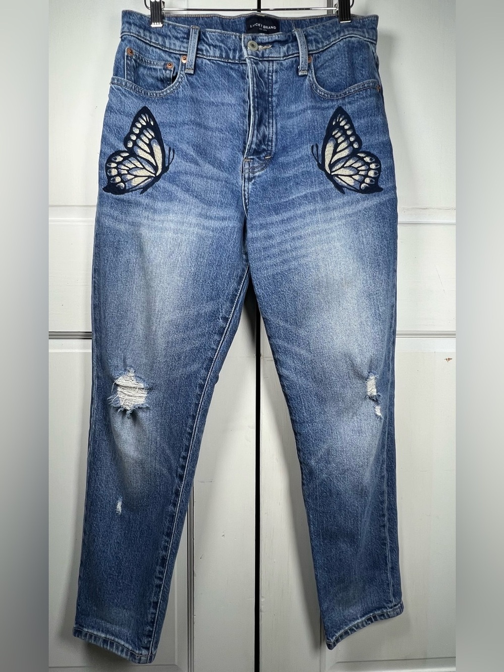 Lucky Brand high-rise Drew Mom Jeans embroidered butterflies Size 6/28A